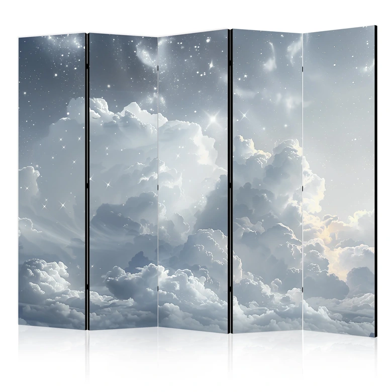 Paravent, Raumteiler freistehend, Trennwand - Astral Calm: Stars Scattered Above Gentle Clouds, 5-teilig - 225x172 cm 