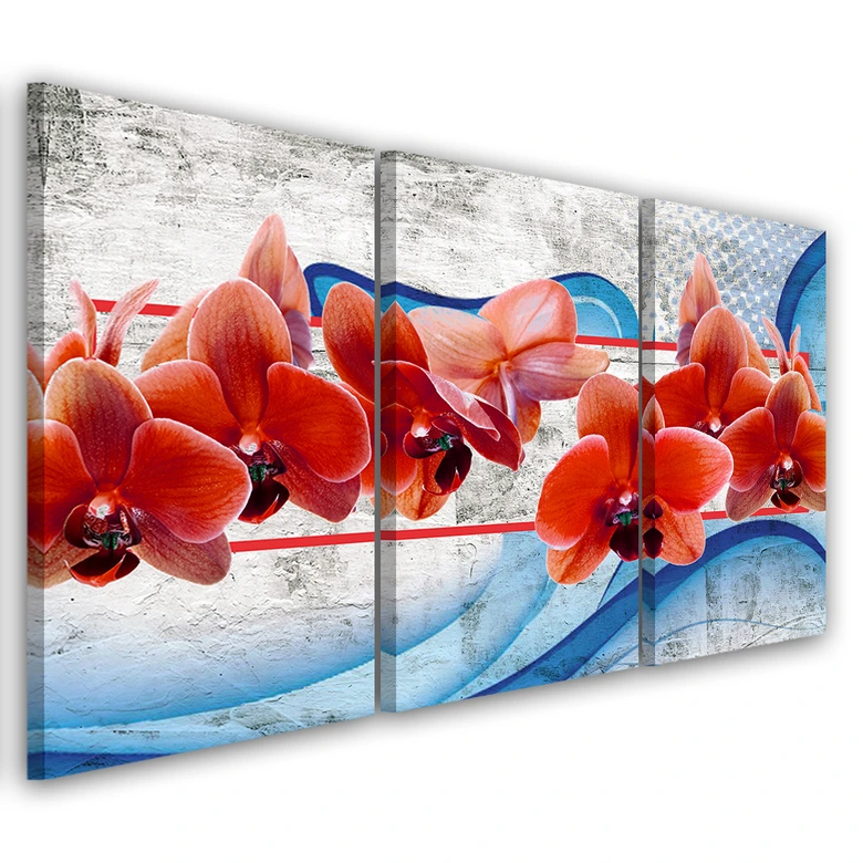 Leinwandbild 3-teilig, Orchidee Blumen Rot 