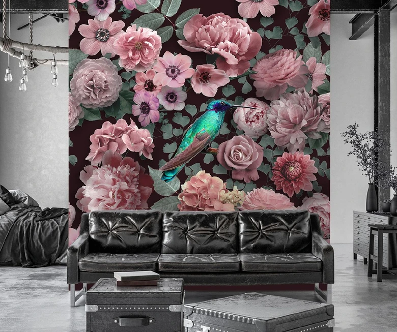 Fototapete, Blumen Rosen rosa Vogel Natur - Andrea Haase 
