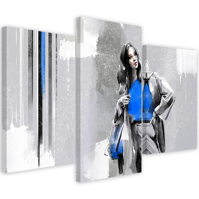 3-delige canvas print, Een vrouw in een jas 