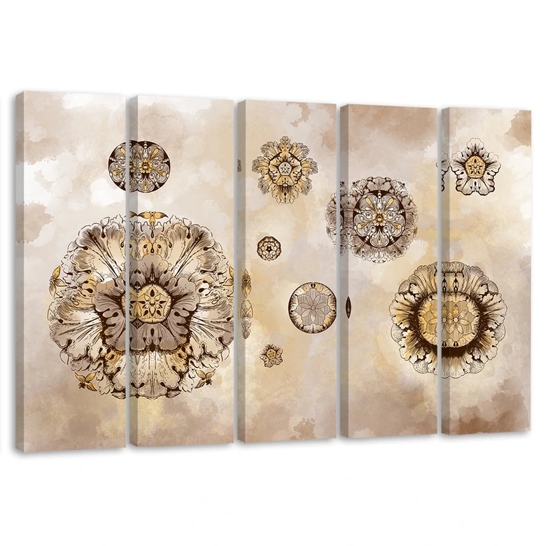 Leinwandbild 5 teilig, Florale geometrische Formen 