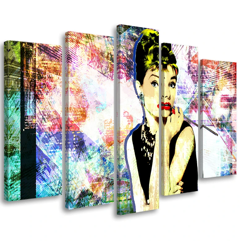 Leinwandbild 5 teilig, Audrey Hepburn Farbe 