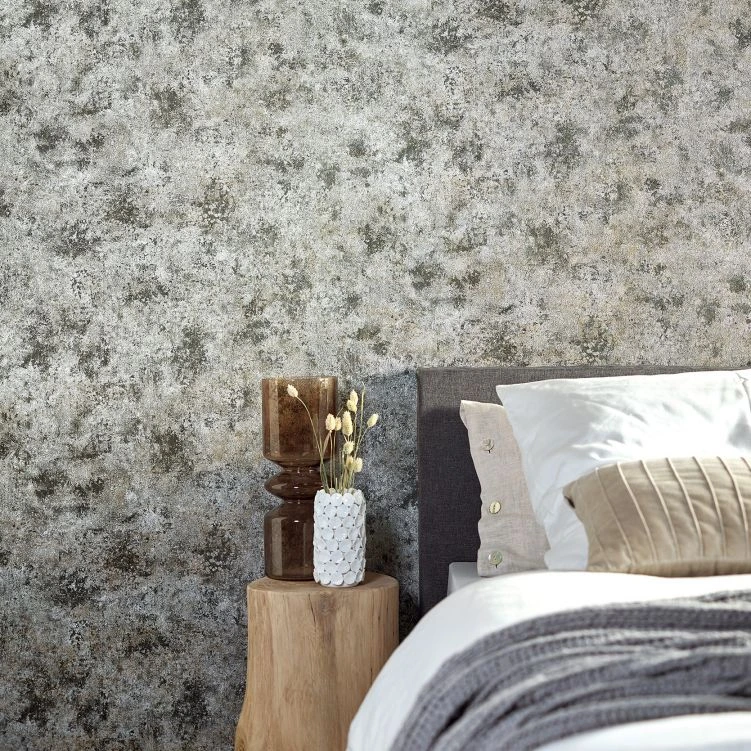Vliestapete in Betonoptik und leichtem Stein Look silber Struktur 