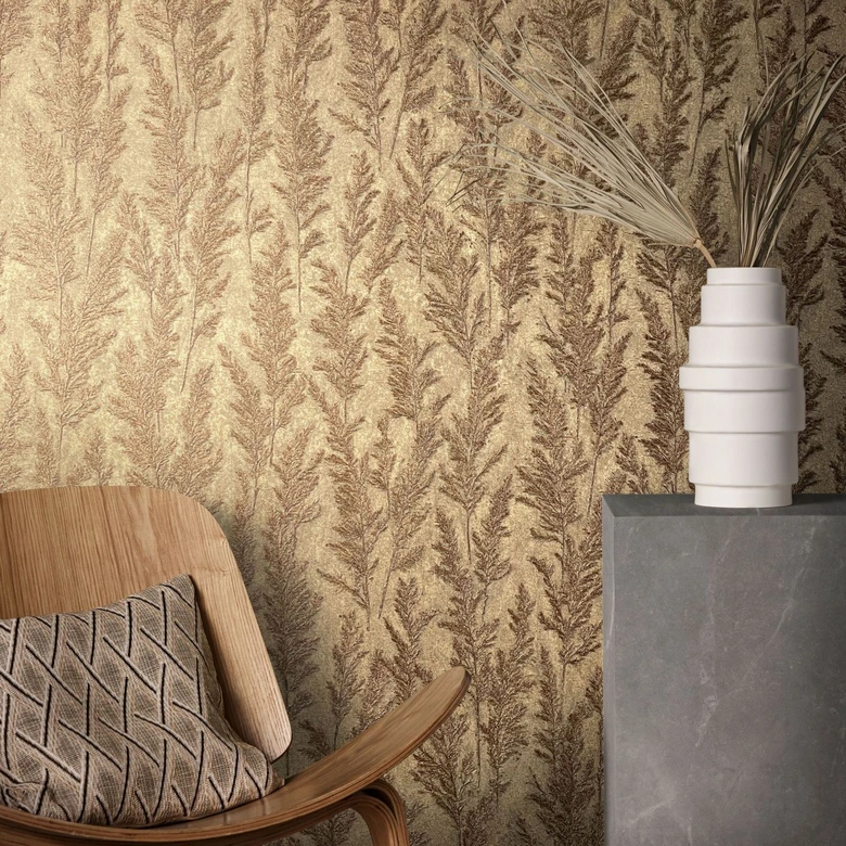 Vliestapete mit feinen Ästen gold Floral 
