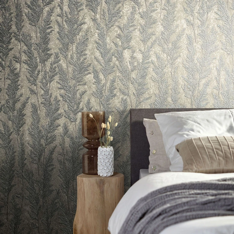 Vliestapete mit feinen Ästen platin Floral 