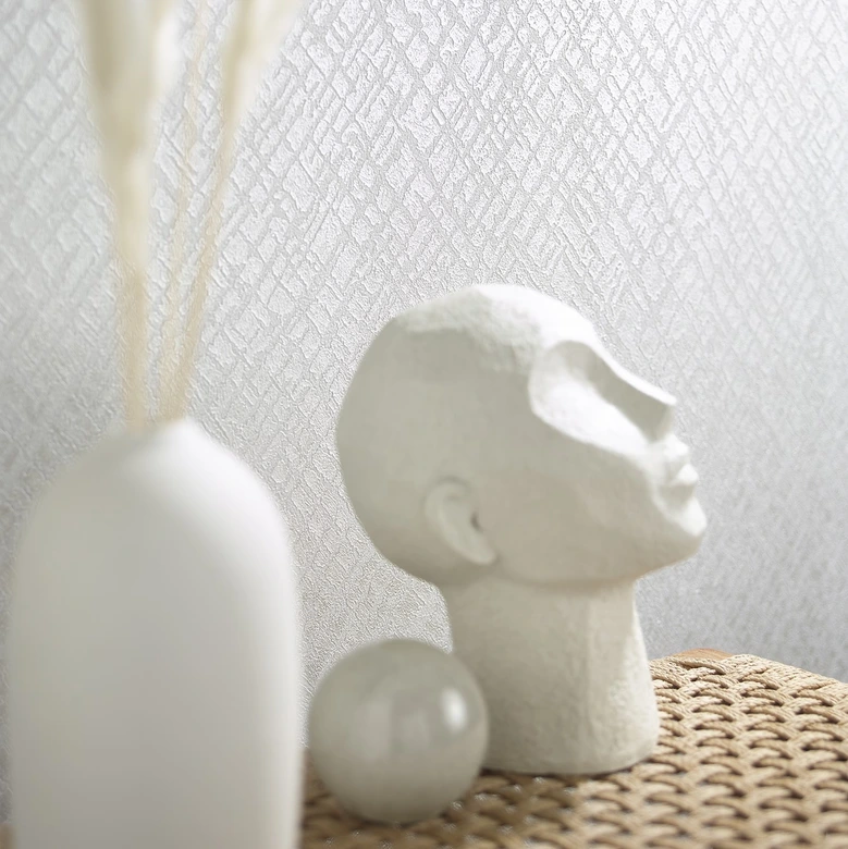 Vliestapete mit glänzendem Gitter Motiv weiß, pearl Struktur 