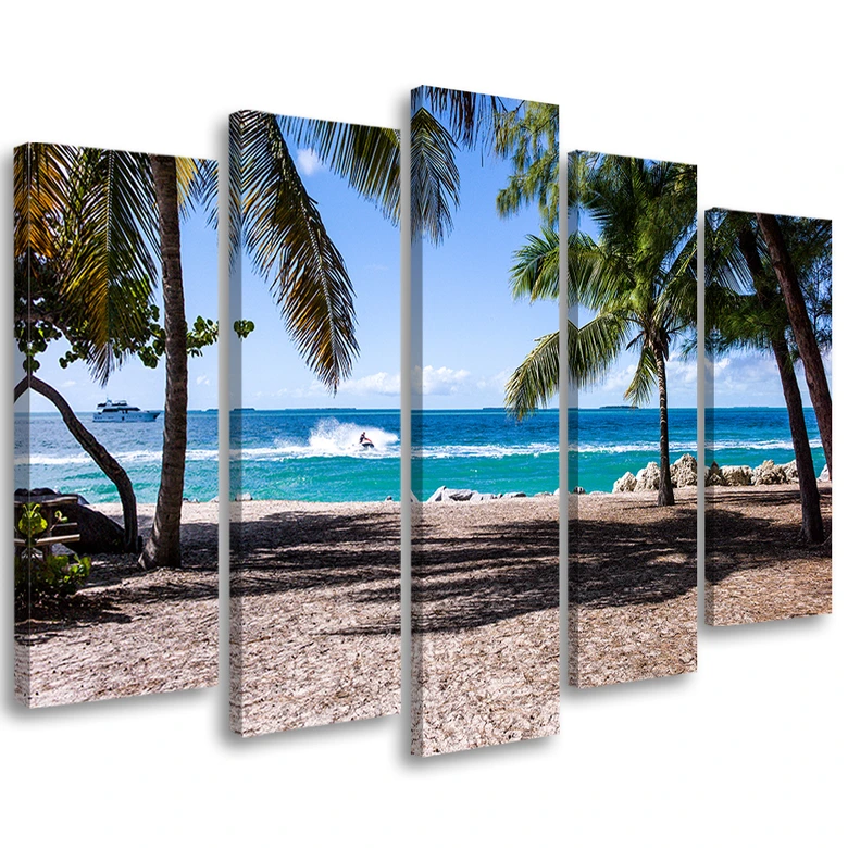Leinwandbild 5 teilig, Tropischer Strand Palmen 