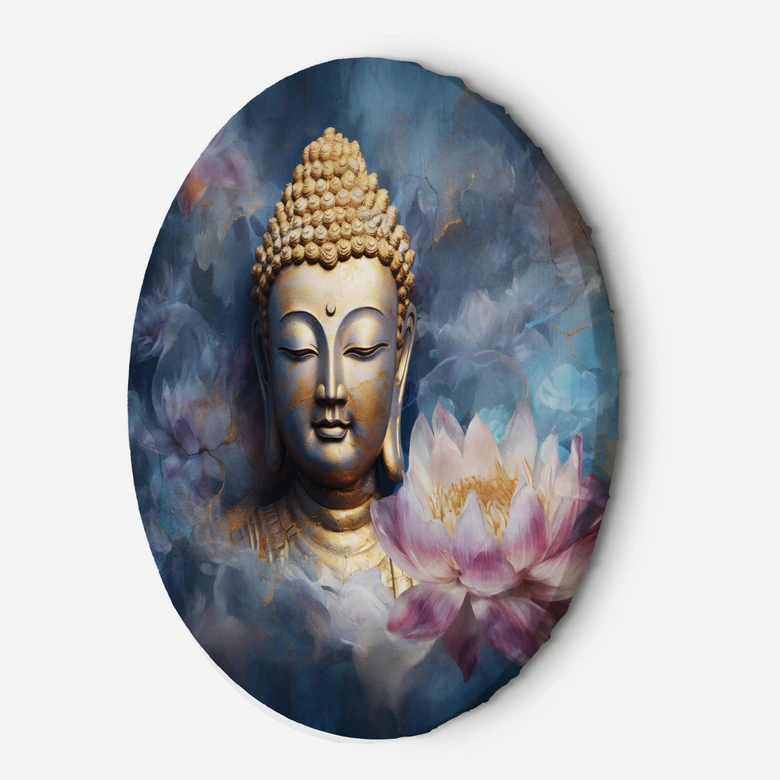 Rundes Leinwandbild Buddha und Zen-Blumen 