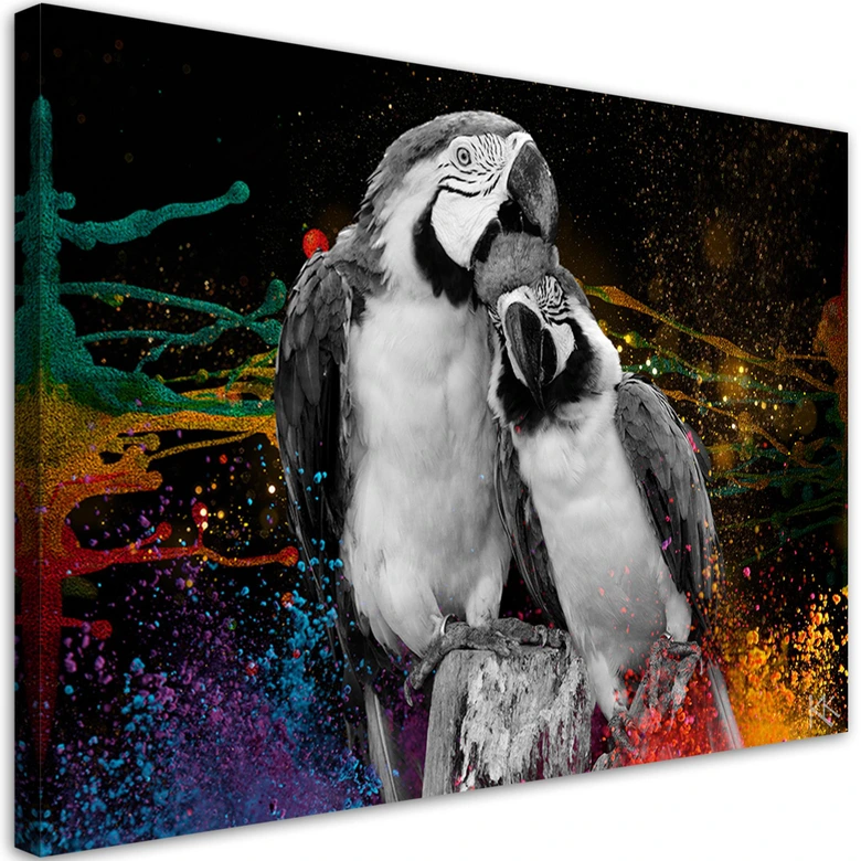 Leinwandbild, Bunte Papageien Abstraktion 