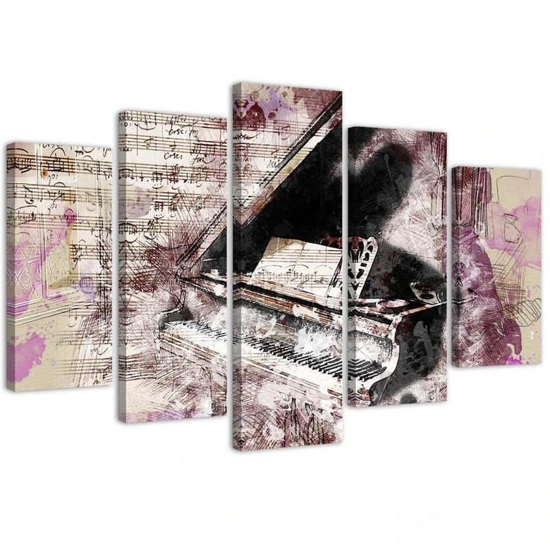 Leinwandbild 5 teilig, Klavier Abstrakt Vintage  