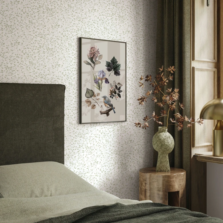 Vliestapete Blätter Floral Natur matt in Weiß Grün 