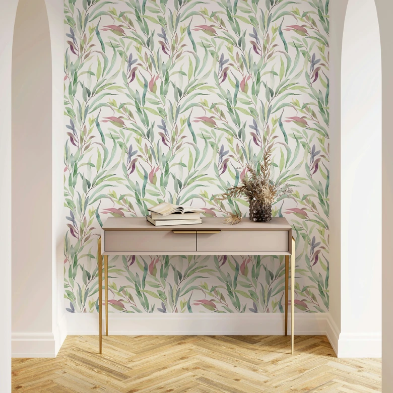 Vliestapete Blätter Floral Natur matt in Weiß Grün 