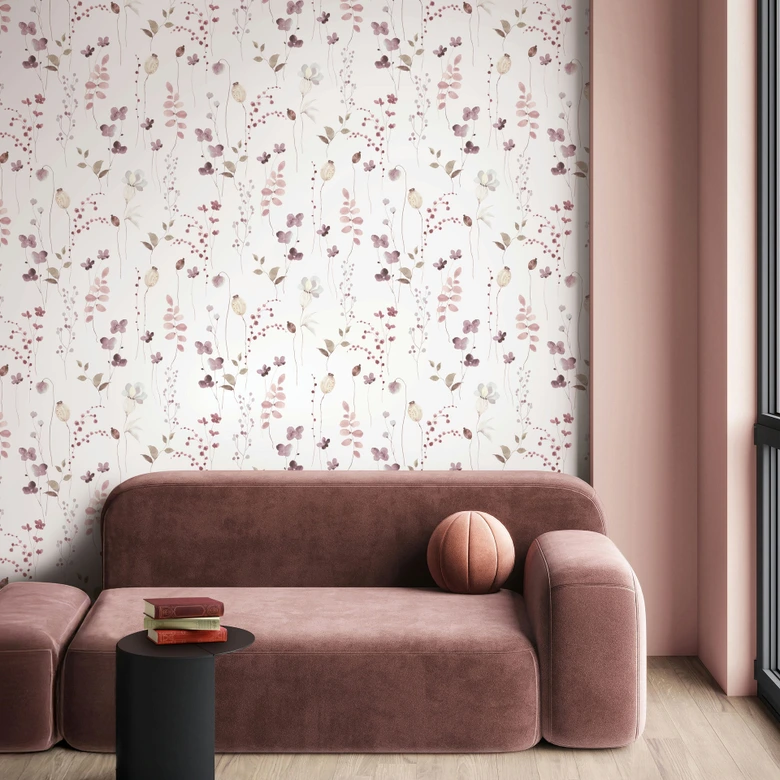 Non-woven wallpaper leaves, branches floral nature matt in white red 