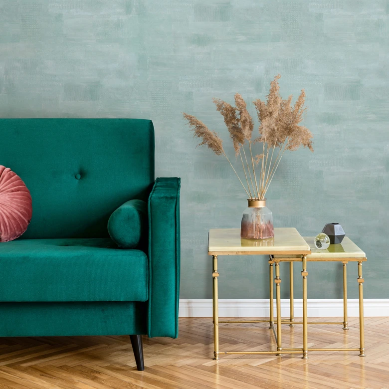 Icke-vävd tapet i gipsutseende, betongutseende slät geometrisk matt i grönblå 