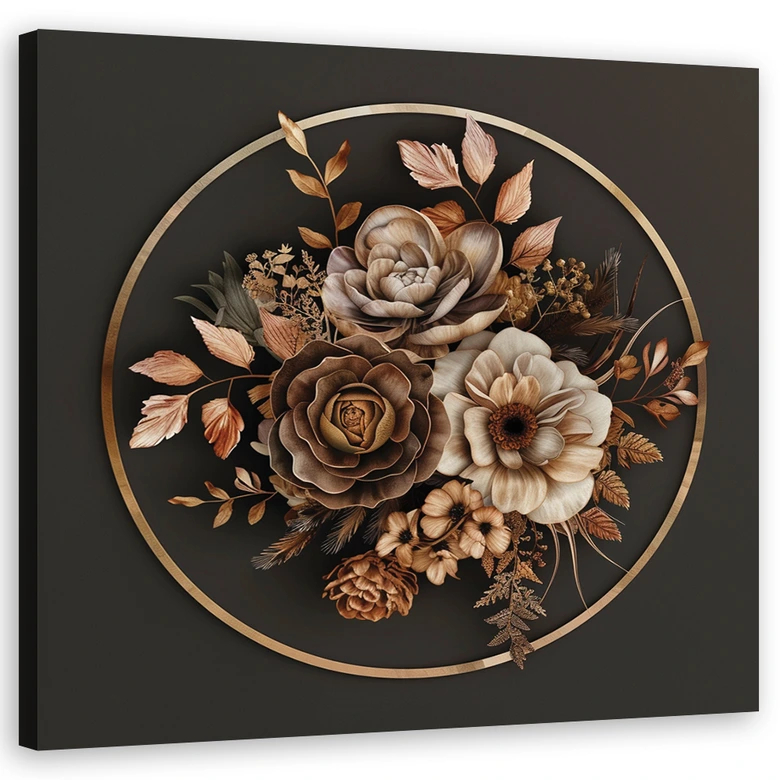 Leinwandbild Beige Blumen und Blätter 