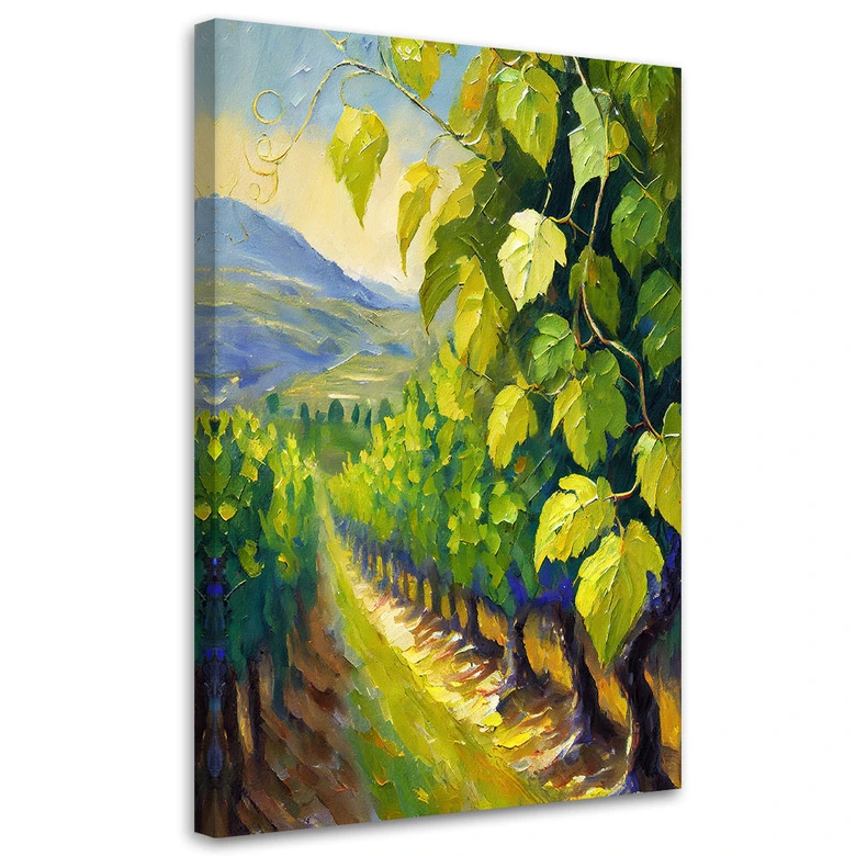 Leinwandbild Weinberg Traubenblätter gemalt 