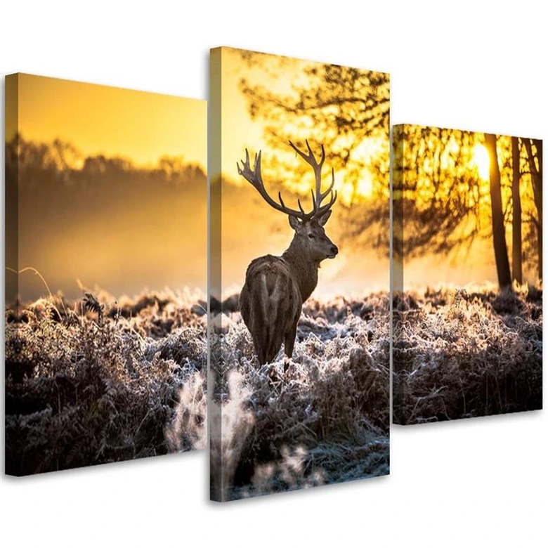 3 stykke lærredsprint, Deer Forest Sunset 