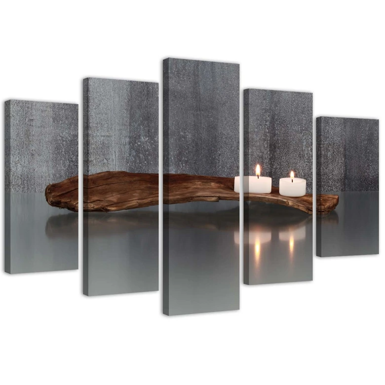 Leinwandbild 5 teilig, Zen Spa Kerze Holz 