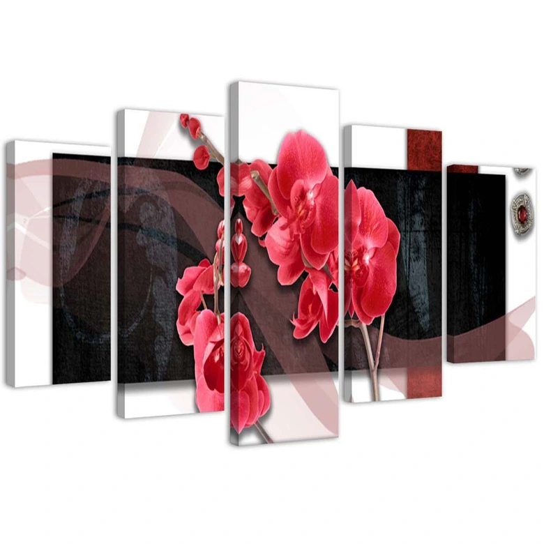Leinwandbild 5 teilig, Rote Orchidee 
