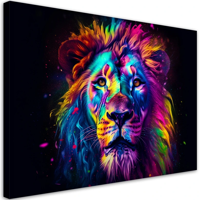 Canvas print neon farve portræt løve Ai 