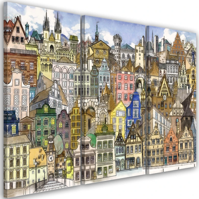 Leinwandbild 3 teilig, Fröhliche Stadt 