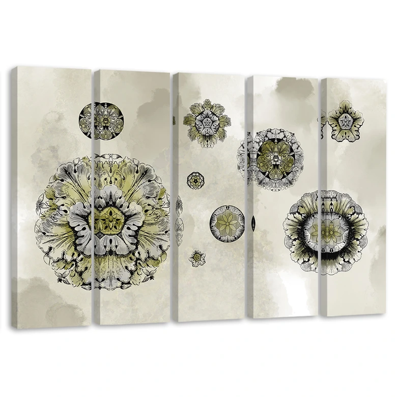 Leinwandbild 5 teilig, Florale geometrische Formen 