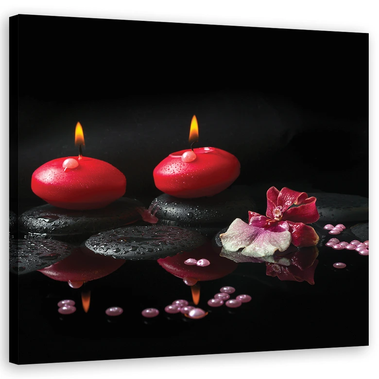 Leinwandbild, Rote Kerzen Zen Stones 