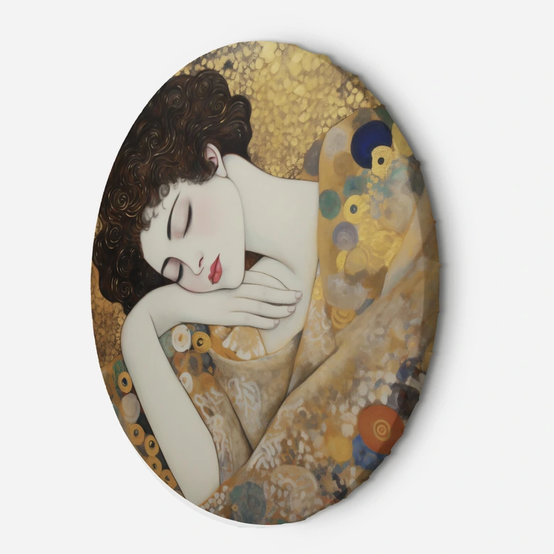 Rundt lærredsbillede - Kvindeansigt - G. Klimt 