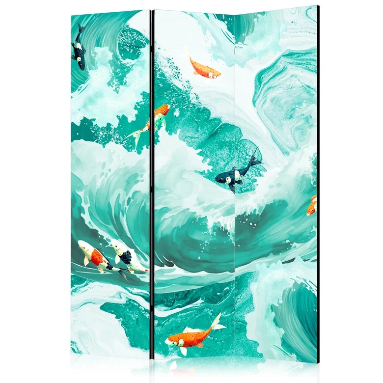Paravent, Raumteiler freistehend, Trennwand - Koi Fish Among Waves 