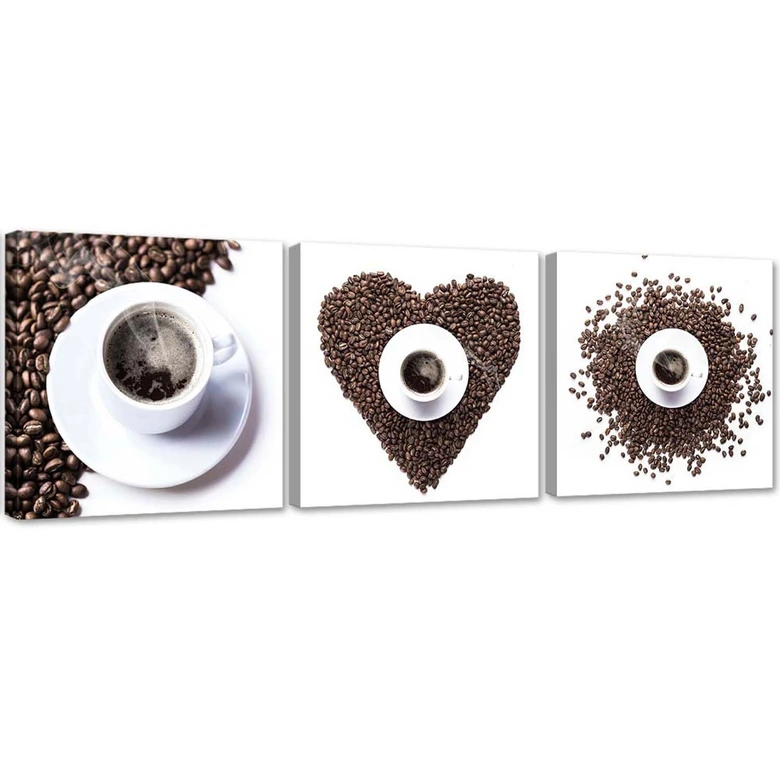 Leinwandbild 3-teilig, Kaffeebohne Herz 