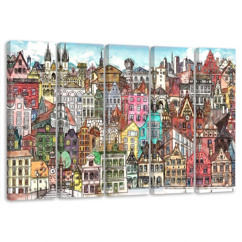 Leinwandbild 5 teilig, Fröhliche Stadt 