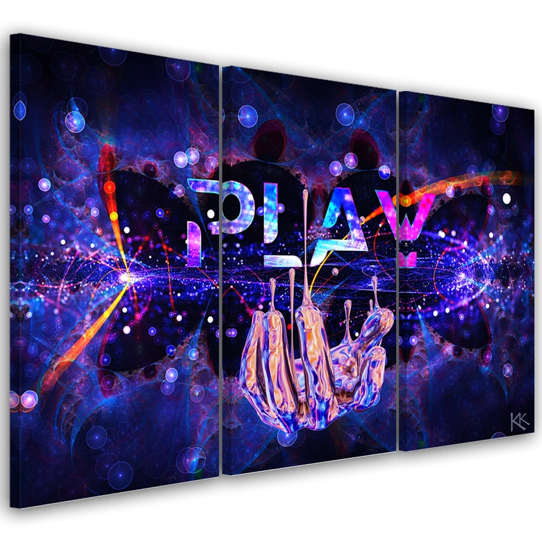 Leinwandbild 3 teilig, Neon mit dem Inschriftspiel 