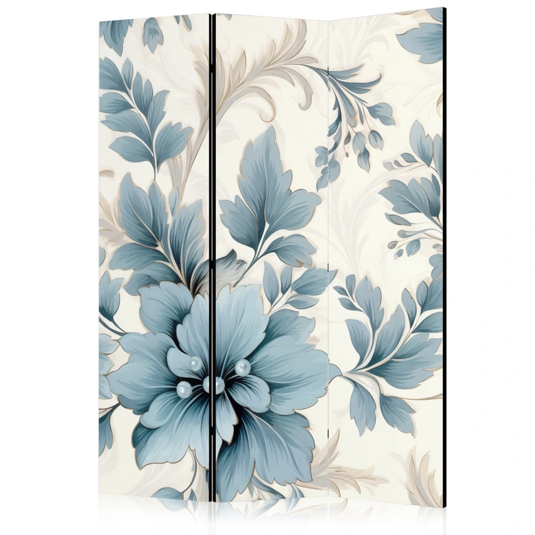 Paravent, Raumteiler freistehend, Trennwand - Turquoise Flowers in Retro Vibe; Floral Ornaments 