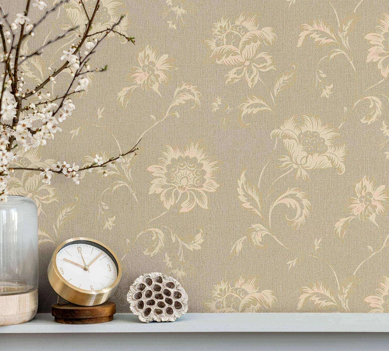 Vliestapete Blumen Floral Klassisch, Natur in Beige  