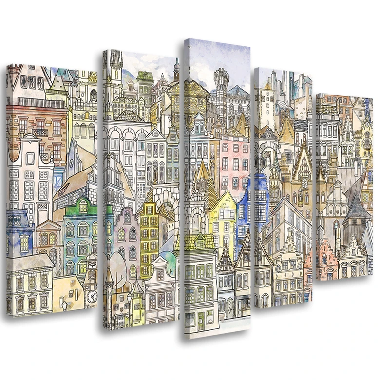 Leinwandbild 5 teilig, Fröhliche Stadt 