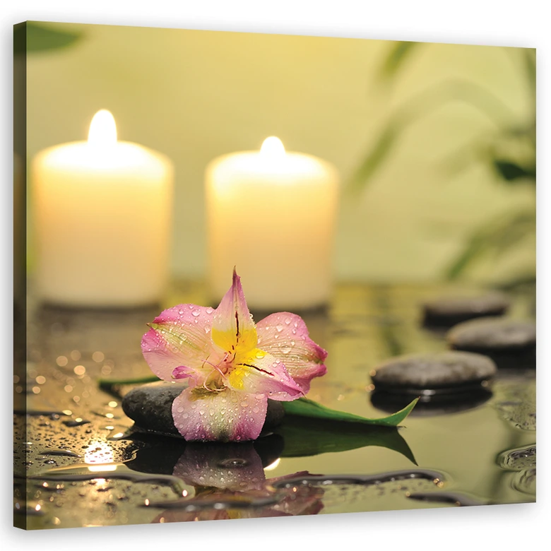 Leinwandbild, Kerzen und Orchidee 
