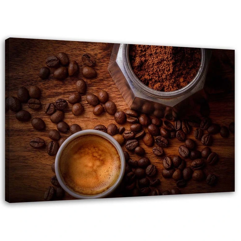 Leinwandbild, Tasse Kaffee und Bohnen 