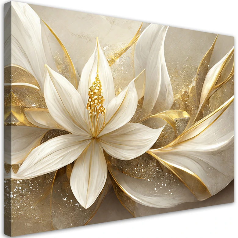 Leinwandbild, Goldene Glamour-Blumen 3D 