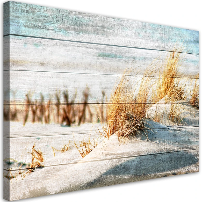 Leinwandbild, Vintage Strand auf Holz 