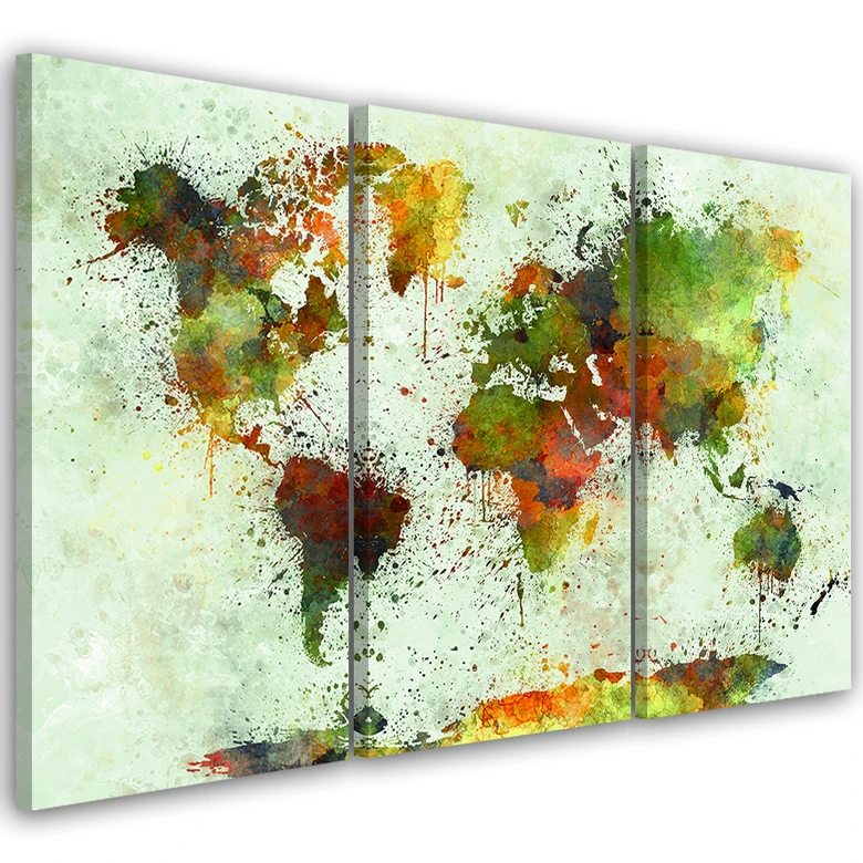 Leinwandbild 3-teilig, Abstrakte Weltkarte Bunt 