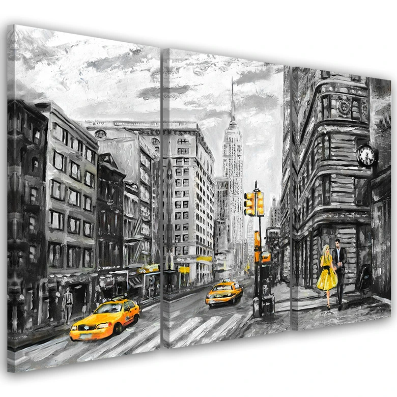 3-delige canvas print, New York Taxi USA acryl 