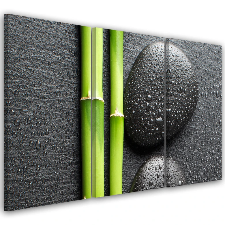 Leinwandbild 3-teilig, Steine Bamboo Zen Spa 