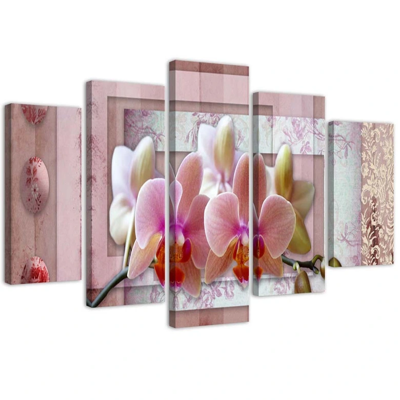 Leinwandbild 5 teilig, Rosa Blume Orchidee 
