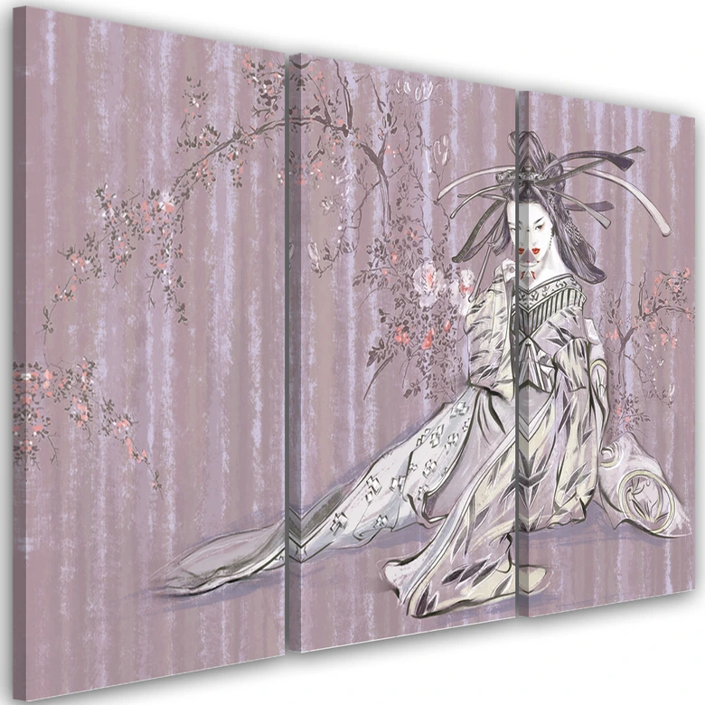 Leinwandbild 3 teilig, Traditioneller japanischer Geisha 