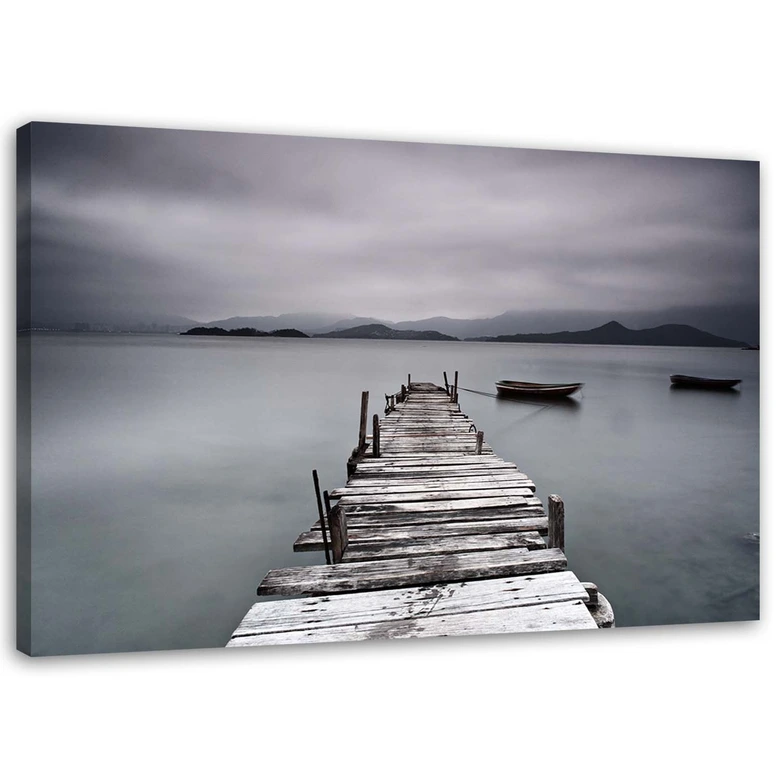 Leinwandbild, Steg Wintersee Landschaft 