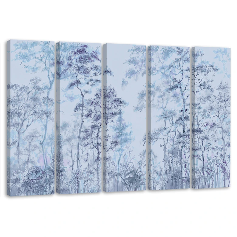 5-delige canvasprint, hoge dunne bomen 