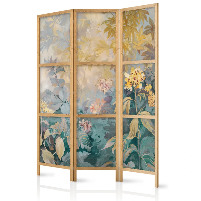 Japanischer Paravent, Raumteiler freistehend, Trennwand - Tapestry Pattern with Meadow and Flowers 