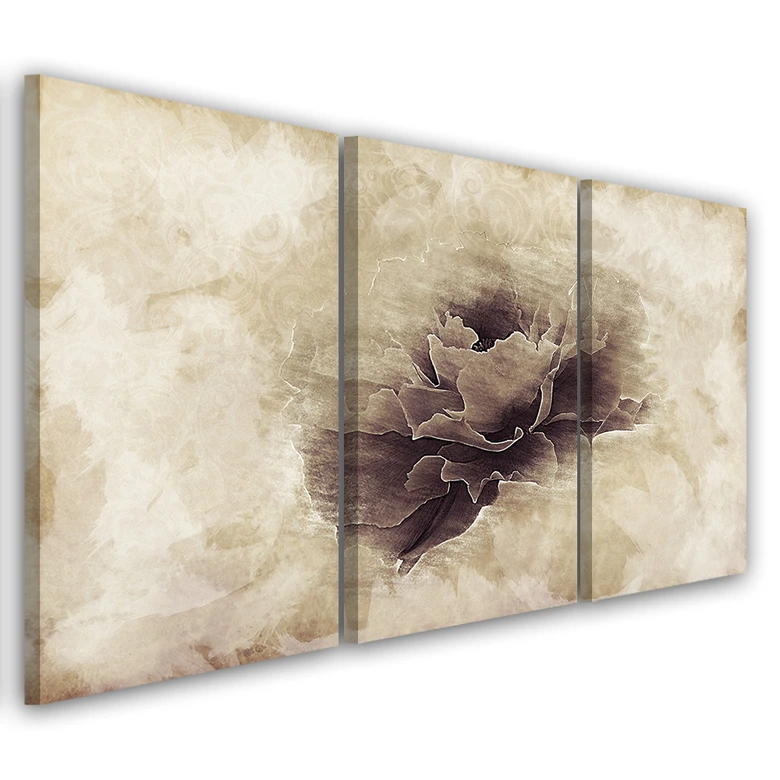 Leinwandbild 3-teilig, Rose Flower Vintage Beige 