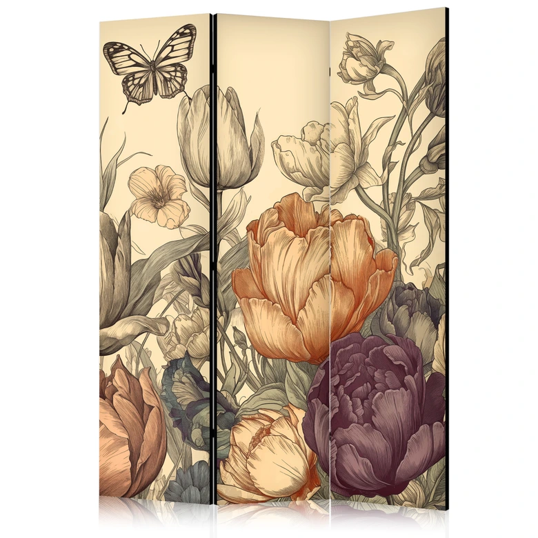 Paravent, Raumteiler freistehend, Trennwand - Tulips in Cream 