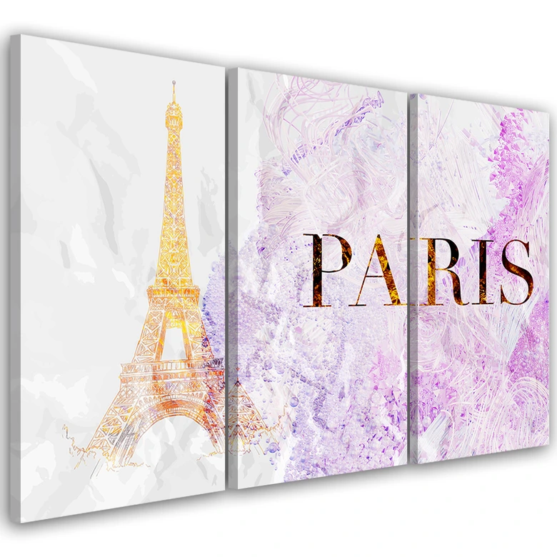 Leinwandbild 3-teilig, Pariser Eiffelturm Glamour 